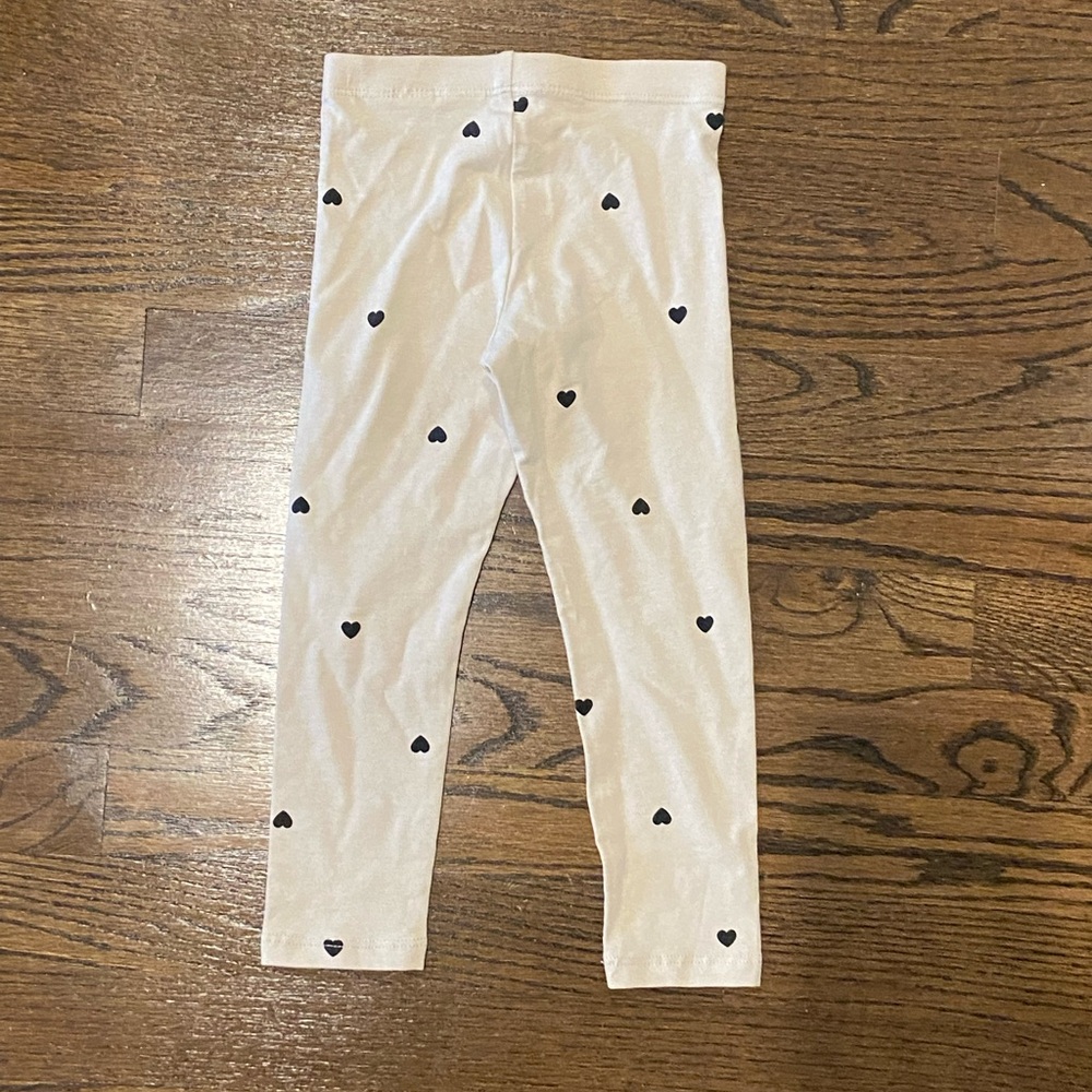 White Heart Print Kids Leggings